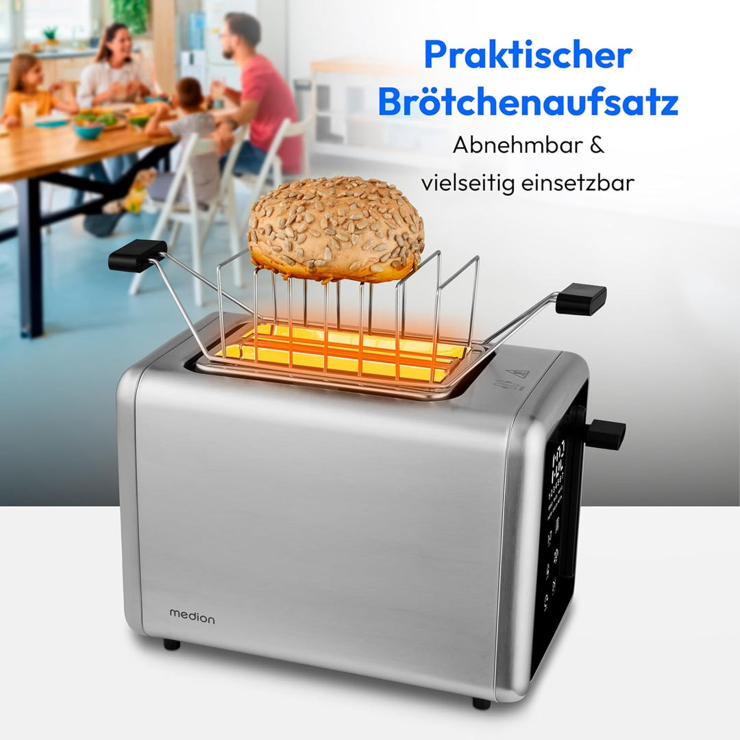 MEDION Toaster 2 Scheiben mit Brötchenaufsatz (7 Bräunungsstufen, 5 Automatikprogramme, 850 Watt, Au
