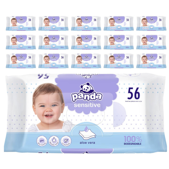 panda Baby Feuchttücher Sensitive, plastikfreie Feuchttücher für Babys 16 x 56 Stück im Vorteilspack