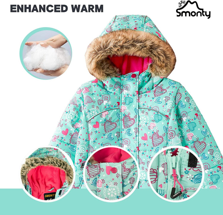 SMONTY Kinder Schneeanzug für Mädchen Winter Skijacke & Hose Set Kapuzenträger Set Winddicht Wasserd
