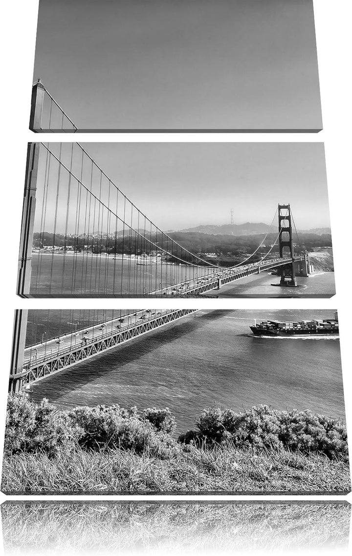 Pixxprint Golden Gate Bridge als Leinwandbild/Grösse: 3 Teilig (120x80) cm/Wandbild/Kunstdruck/ferti