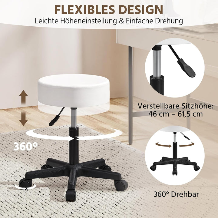 Yaheetech Rollhocker höhenverstellbar,Arbeitshocker Bürohocker 360° drehbar mit Rollen,Hocker Drehho
