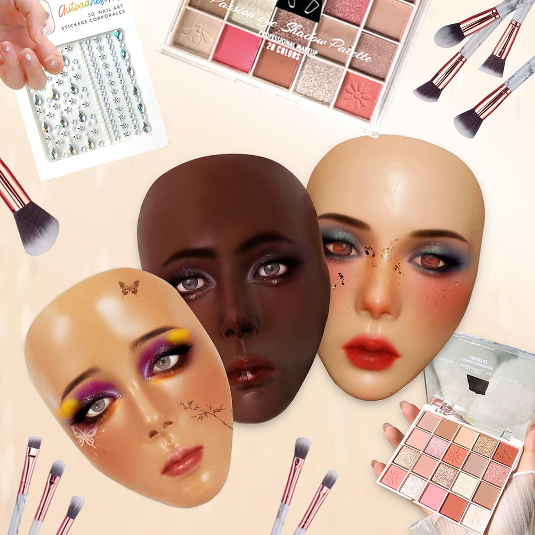 Vollgesichtsübung Silikon Trainingsgesicht, Schaufensterpuppengesicht für Make-up Praxis mit Make-up