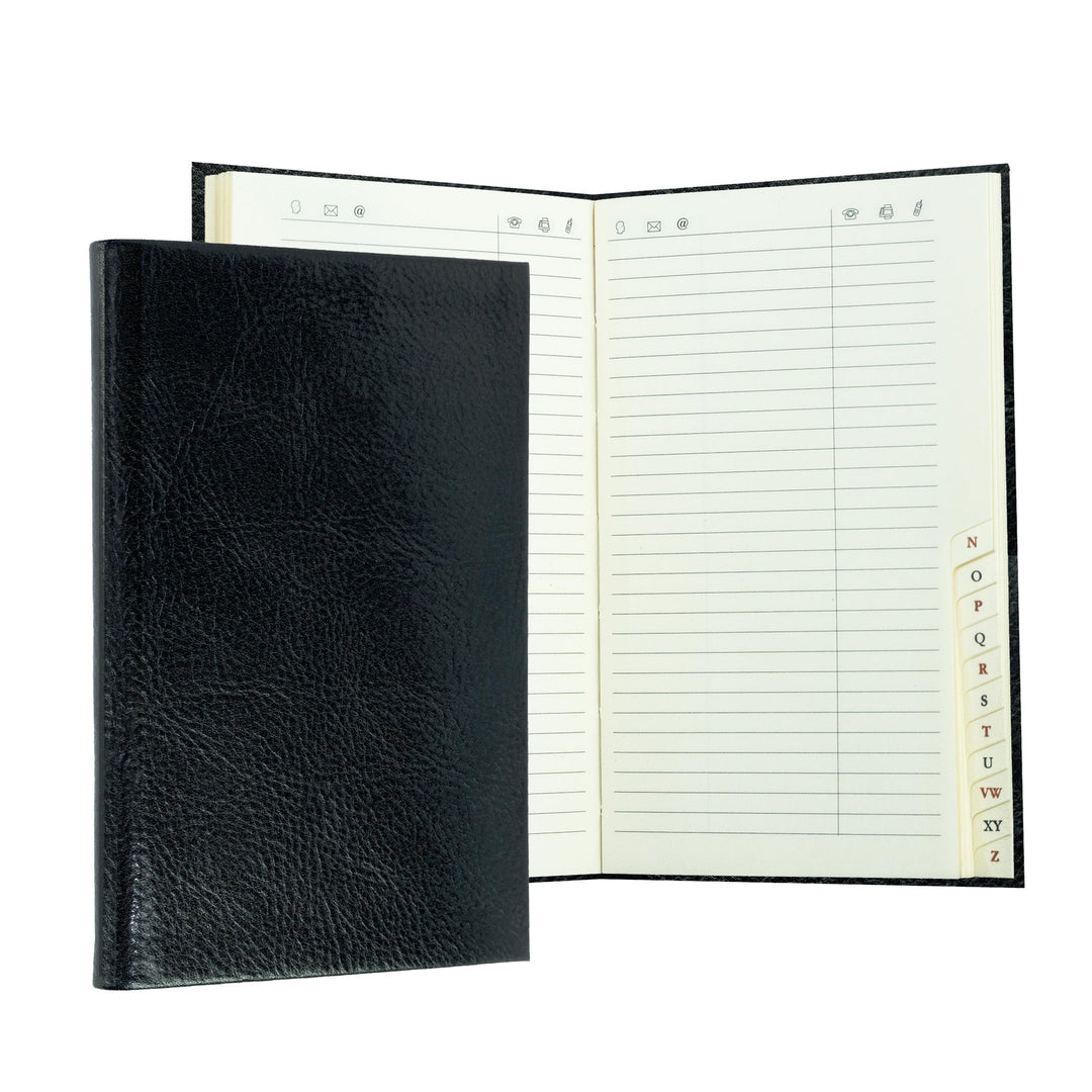 DELMON VARONE - Personalisierbares Adressbuch DIN A7 gebunden mit A-Z Register Anilin Vintage Premiu