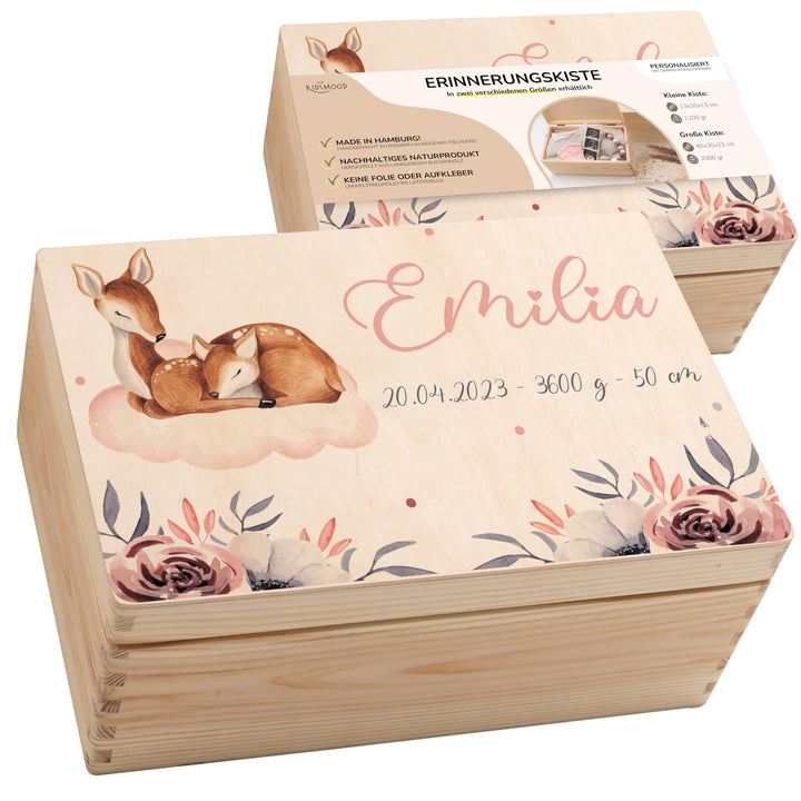 KIDSMOOD - Erinnerungsbox Baby, personalisierte Holzkiste mit Deckel, Ideal zur Aufbewahrung von Eri
