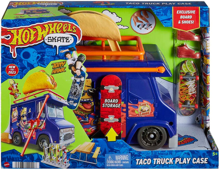 Hot Wheels Skate Taco-Truck Spielkoffer - Mit herausziehbarem Geländer für Coole Skate-Tricks, inklu
