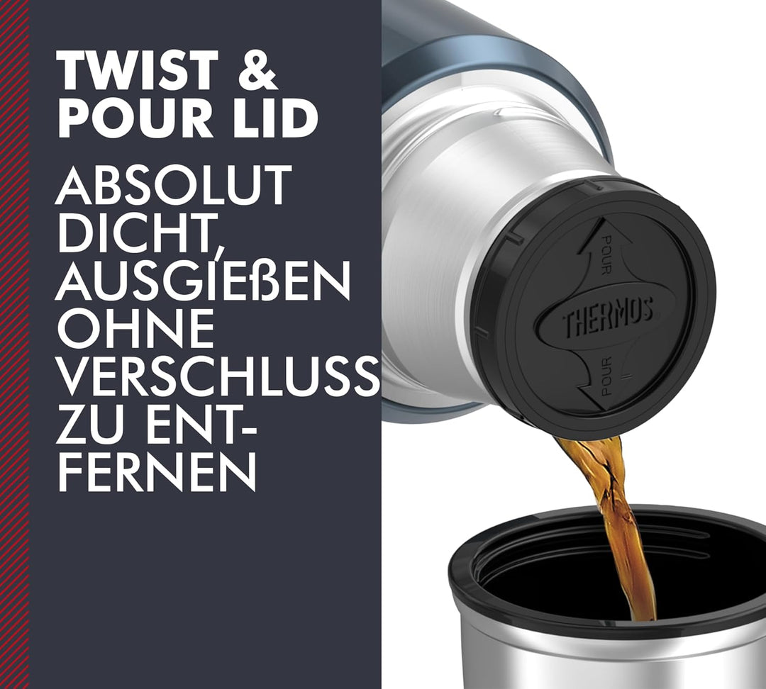 THERMOS STAINLESS KING Thermosflasche ice grey 0,47l - Edelstahl, absolut dicht, mit Trinkbecher, 12