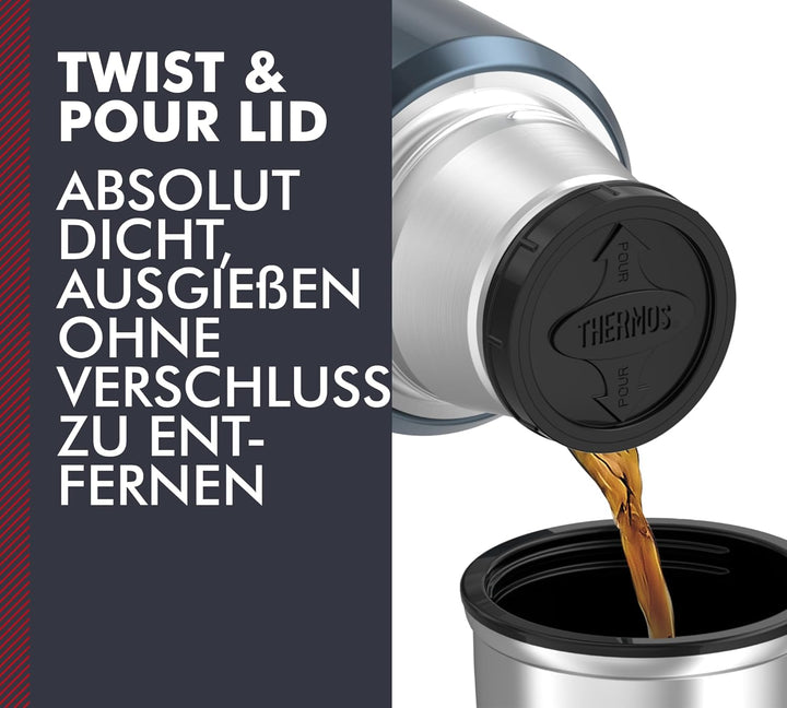THERMOS STAINLESS KING Thermosflasche ice grey 0,47l - Edelstahl, absolut dicht, mit Trinkbecher, 12