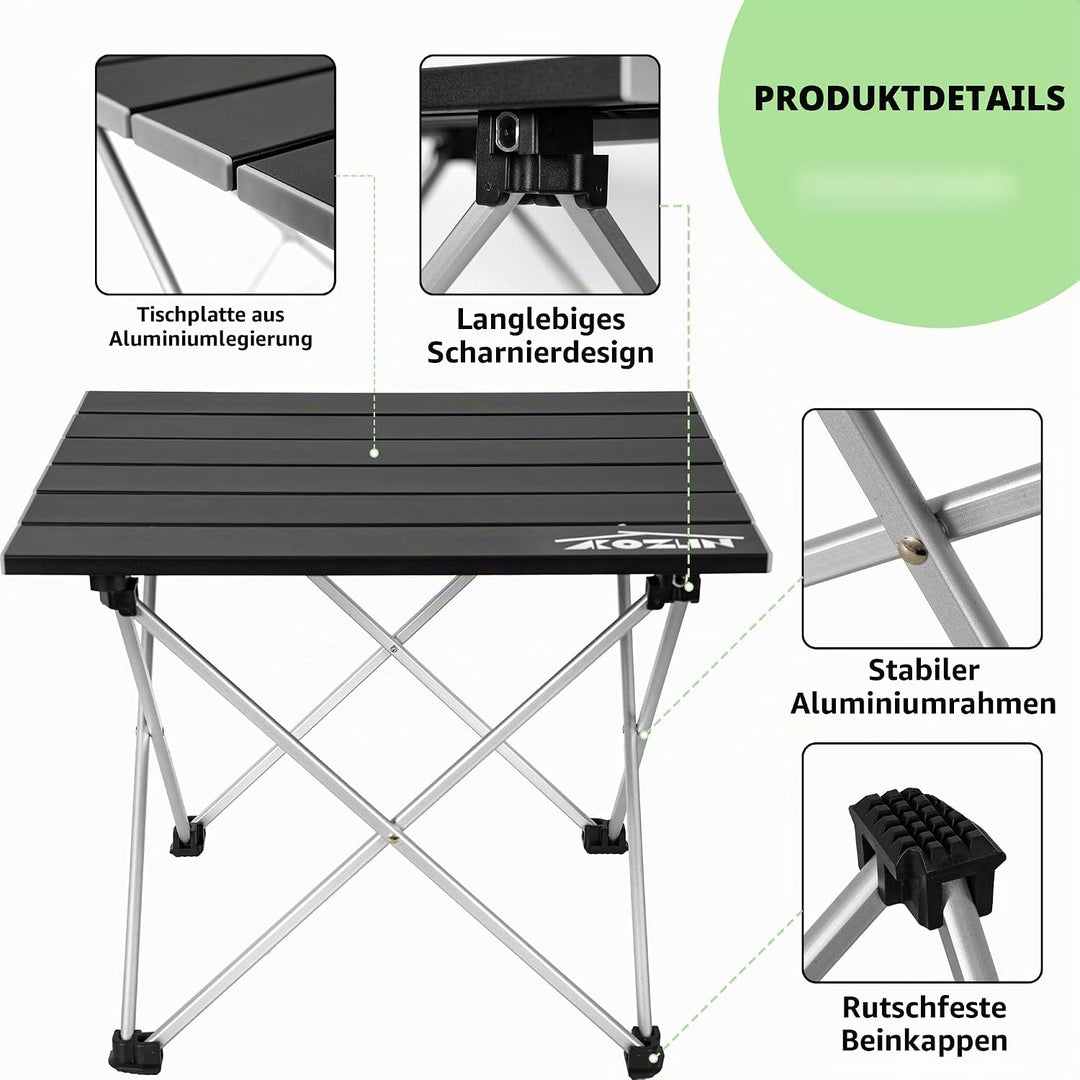 Campingtisch Klappbar, Klapptisch Camping, Tragbarer Picknicktisch Faltbar, Kleiner Aluminium-Klappt