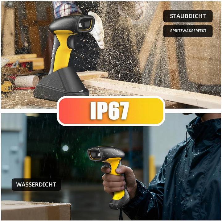 NETUM Upgraded QR Industrial Bluetooth Barcode Scanner mit Ladedock, Wireless 2D 1D Barcode Reader 2
