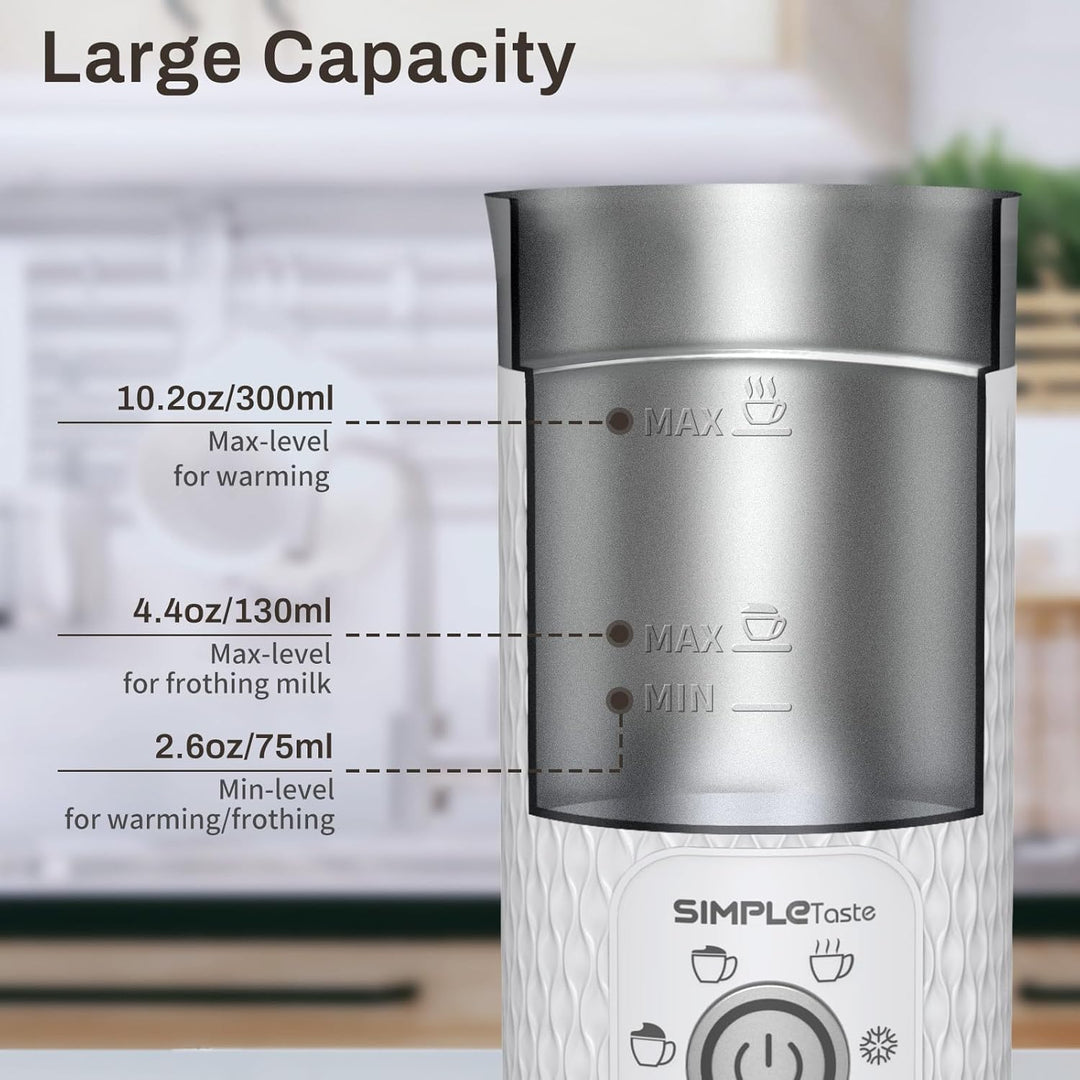 SIMPLETASTE Milchaufschäumer, 4 in 1 Elektrischer Automatischer Milchschäumer für Heissen und Kalten