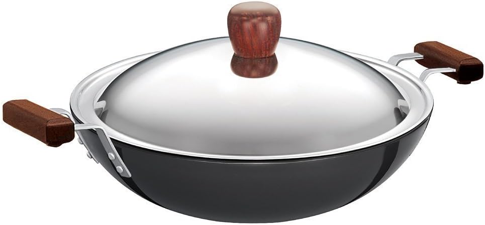 Futura Hard eloxiert deep-fry Pan (Kadhai) mit Stahl Deckel und flacher Boden 3.75L, 3.75L