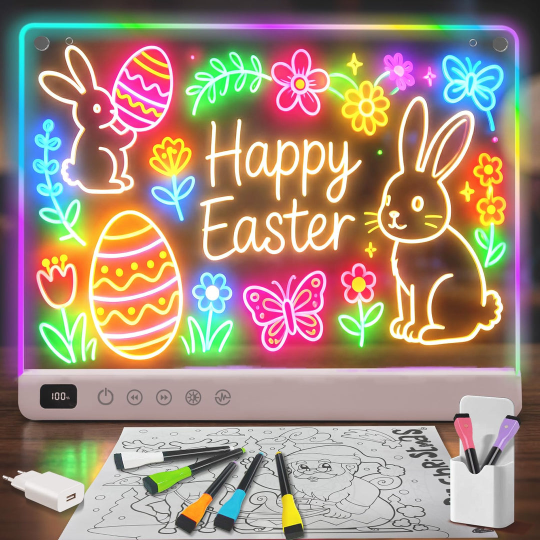 Ortizan LED Zeichenbrett, 35x25 cm Wiederaufladbare 13 Farben, LED Notiztafel Neon Art Trockenlösch-
