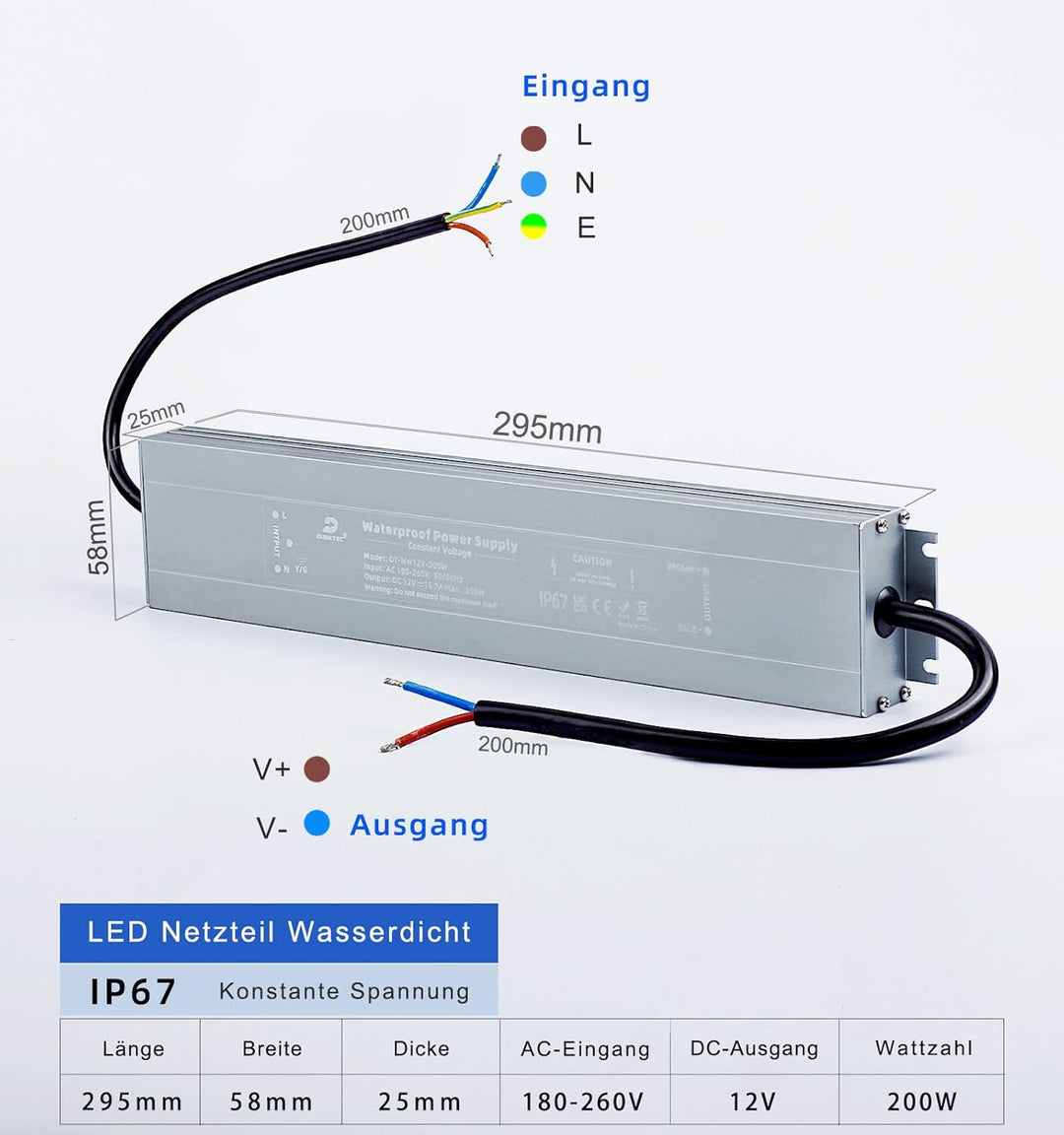 DUSKTEC LED Trafo 12V 200W LED Transformator, Wasserdicht LED Netzteil Driver AC 230V auf DC 12 Volt