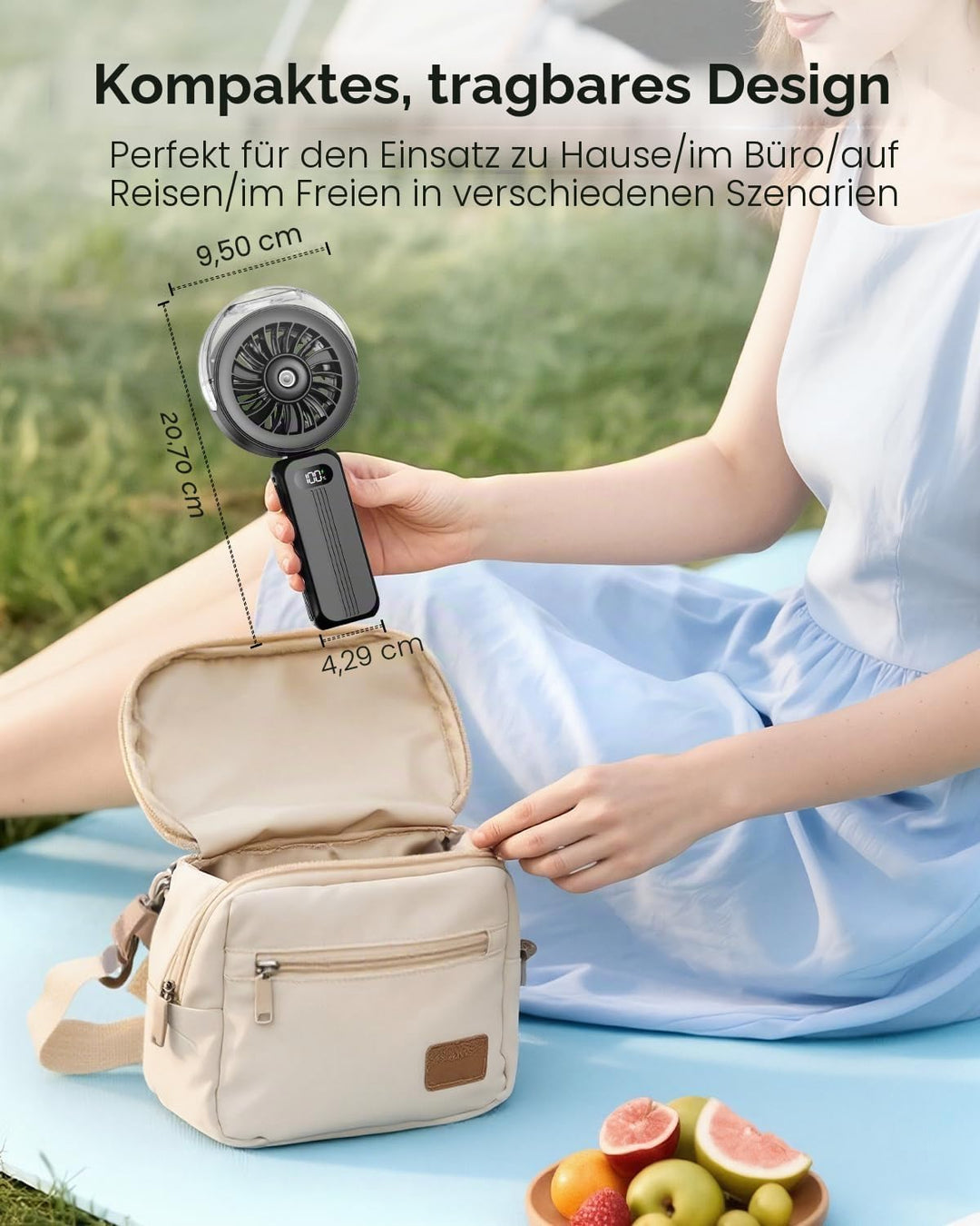 Otlonpe Handventilator Mit Wasserkühlung, 4000mAh Hand Ventilator Akku Aufladbar Mit Wasser, Leistun
