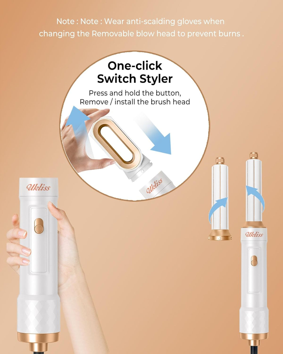 UKLISS Haarstyler 6 in 1, Airstyer & Ionen Haartrockner Set mit Automatisch Lockenstab, Thermal Brus