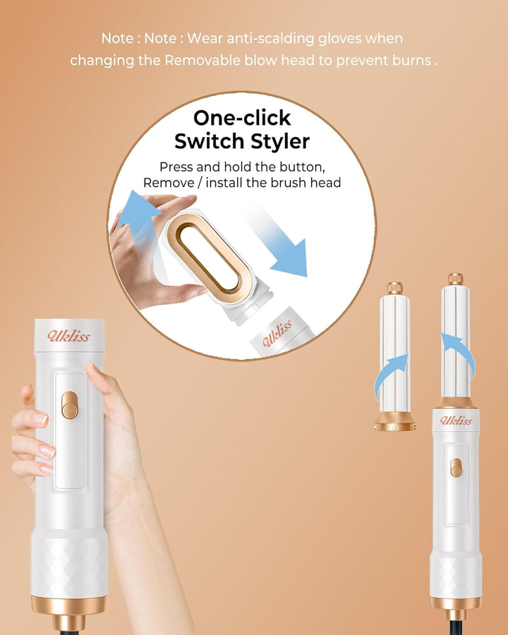 UKLISS Haarstyler 6 in 1, Airstyer & Ionen Haartrockner Set mit Automatisch Lockenstab, Thermal Brus