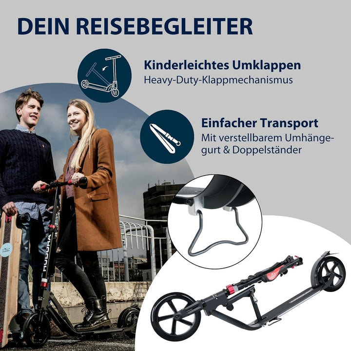 HUDORA BigWheel Style 230 Scooter I Stabiler Aluminium-Roller mit grosser Trittfläche I Höhenverstel