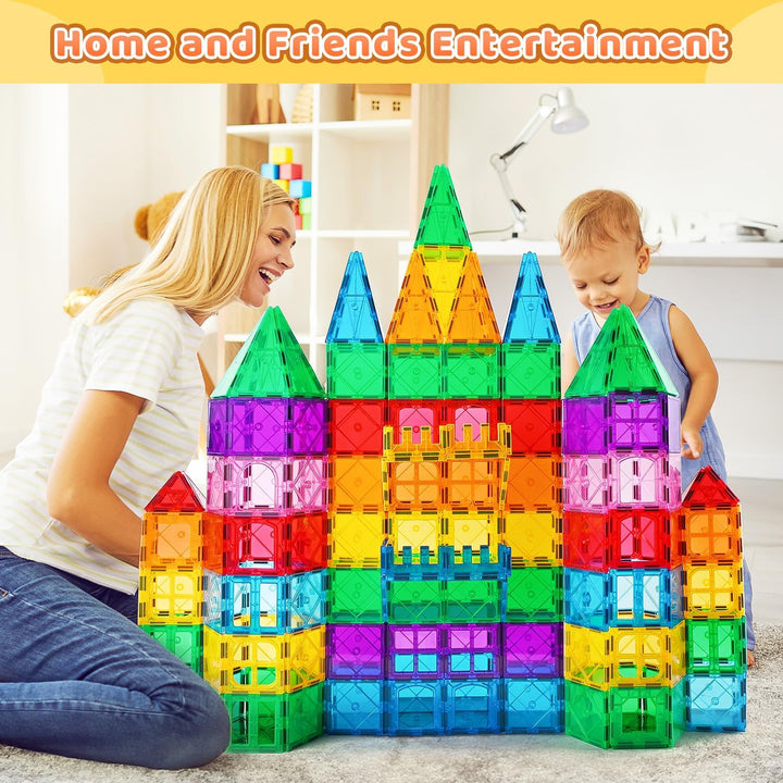 Katiago Magnetische Bausteine, 100PCS Magnetbausteine Set mit 2 Autos STEM Montessori Magnet Spielze