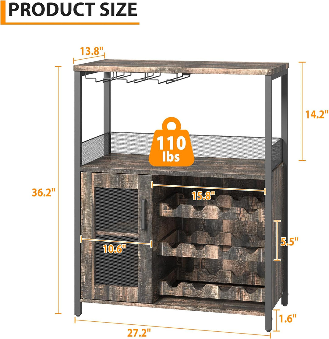 GarveeHome Weinschrank Industrial Mit Verstellbarem Weinregal Und Glashalter, Getränkeaufbewahrung F