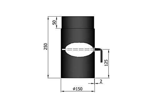 AdoroSol Vertriebs GmbH Rauchrohr mit 250 mm Länge und Drosselklappe in Schwarz 2 mm Stärke Ø 150 mm