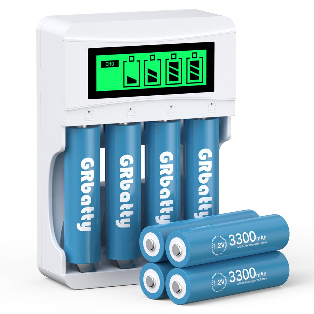 GRbatty 8 AA NiMH Wiederaufladbare Akkus 3300mAh -1.2V Hohe Kapazität 1200 Zyklen Vorgeladene Doppel