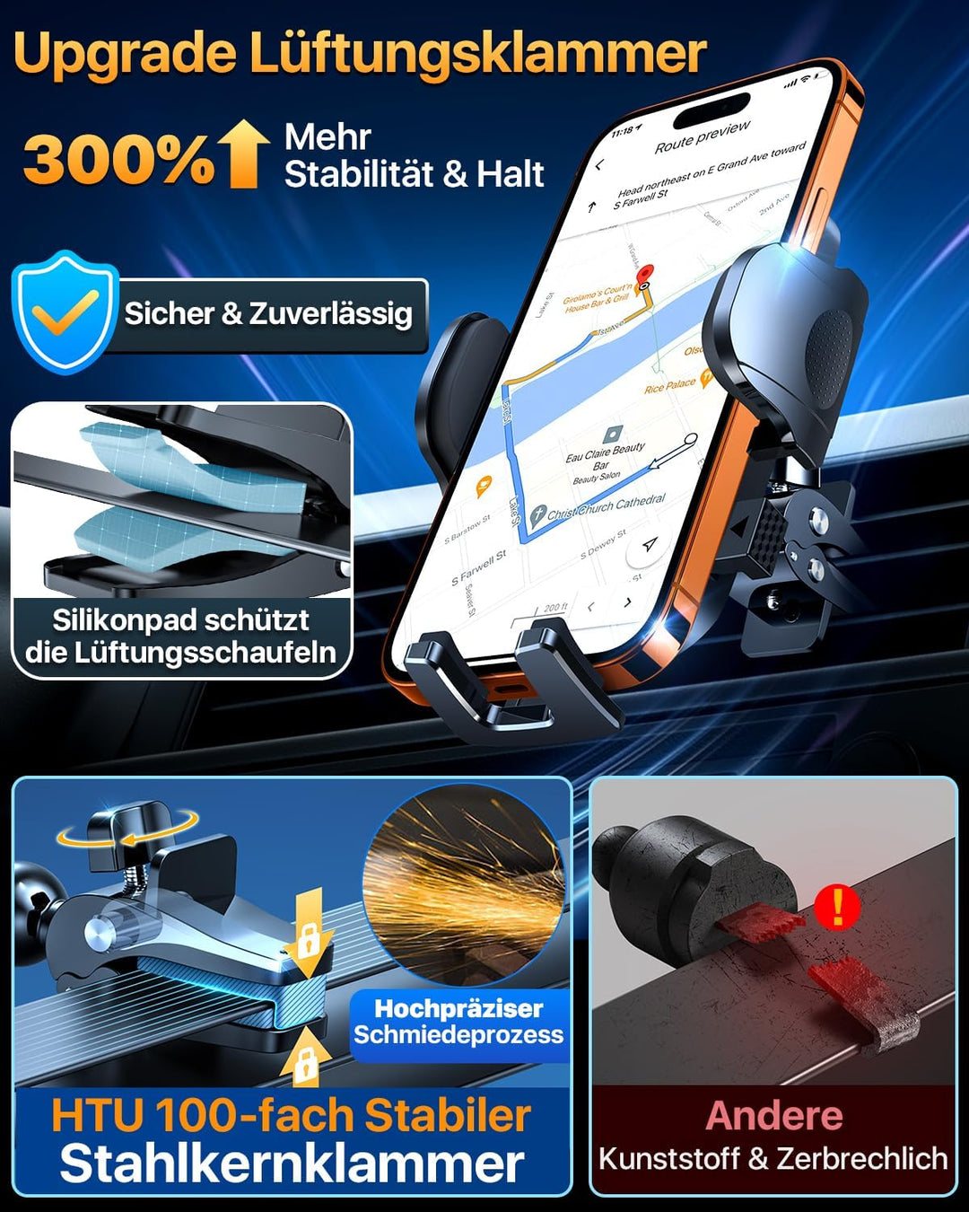 HTU 2026【Militär-Klasse】 Handyhalterung Auto【Stärkste Saugnapf & Lüftung】 Handy Halterung Auto 360°