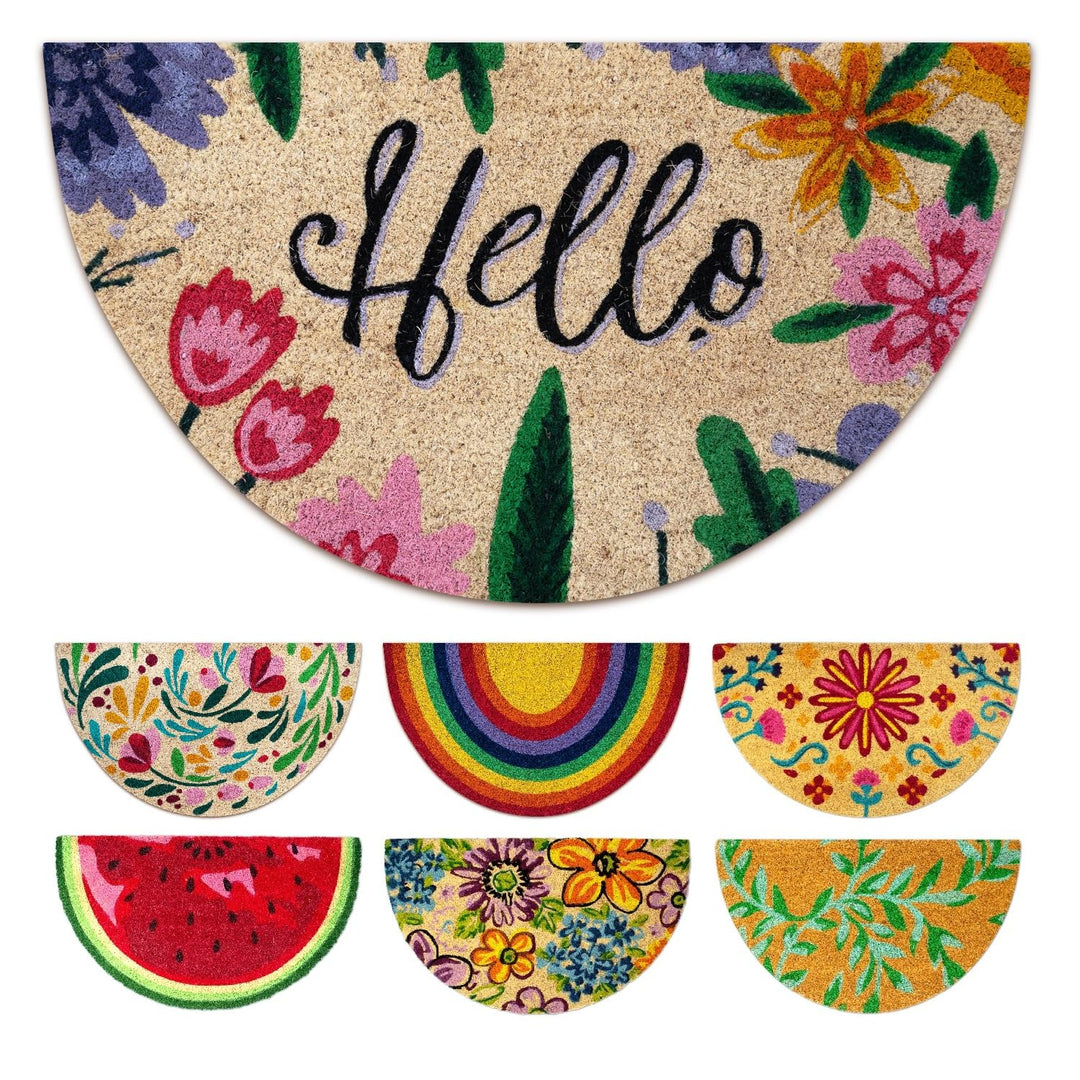 Fussmatte Kokos halbrund - Hello - 40x70 cm - Fussmatte Aussen und Innen - Fussmatten Haustür - Türm
