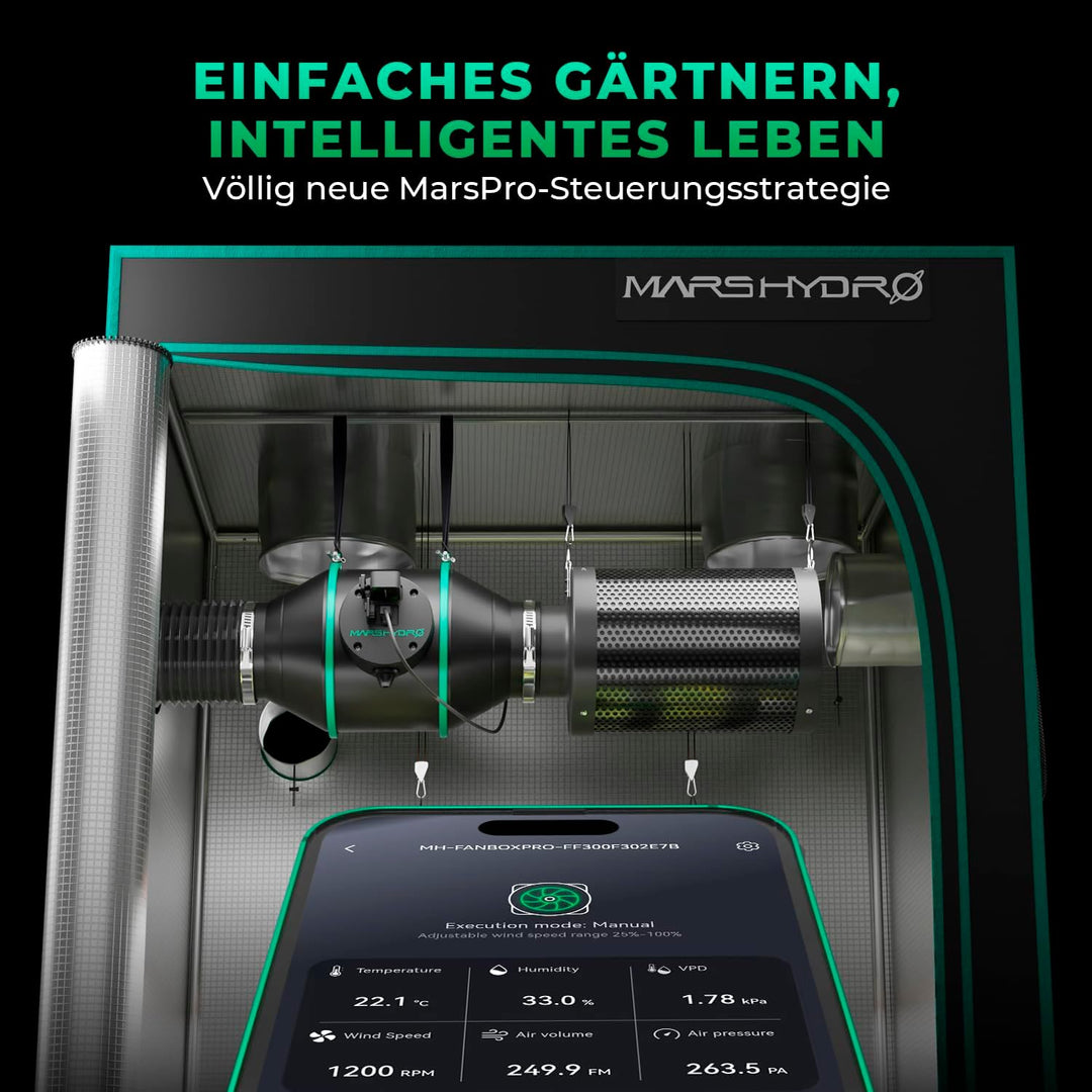 MARS HYDRO Smart 4 Zoll Inline-Ventilator mit variablem Geschwindigkeitsregler, Temperatur- und Luft