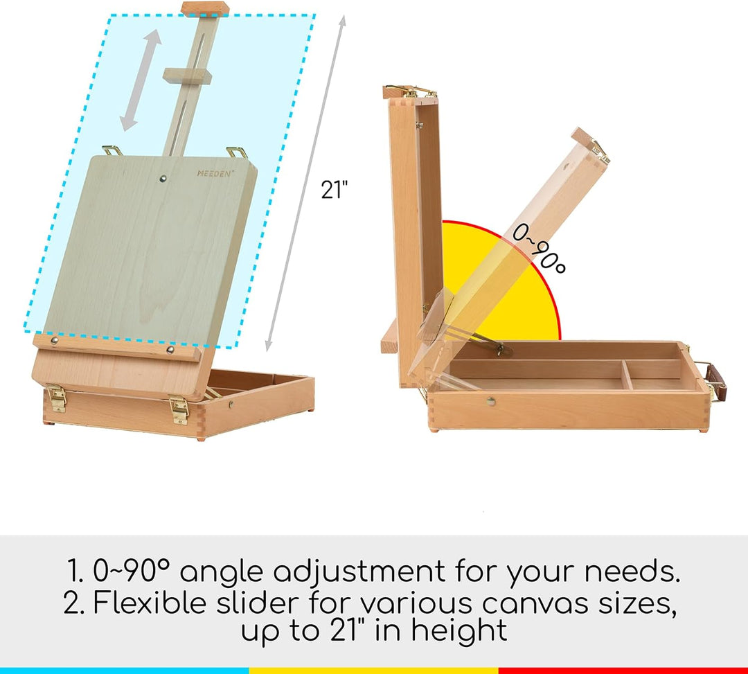MEEDEN Studio Sketch Box Staffelei aus massivem Buchenholz, universelles Design, verstellbare Tischp