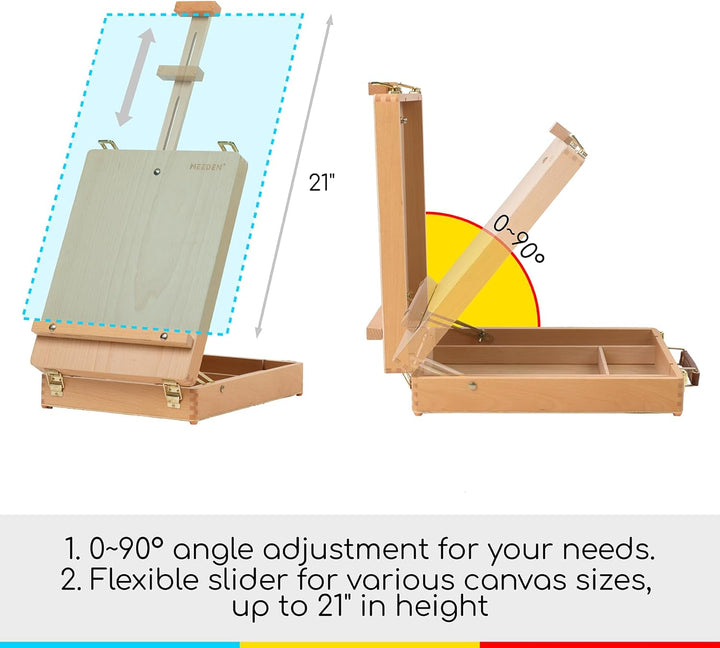 MEEDEN Studio Sketch Box Staffelei aus massivem Buchenholz, universelles Design, verstellbare Tischp