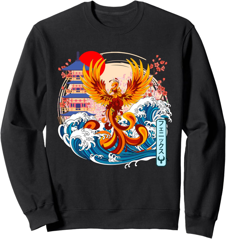 Japanische Phönix Great Wave Kanagawa Japanische Vintage-Kunst Sweatshirt