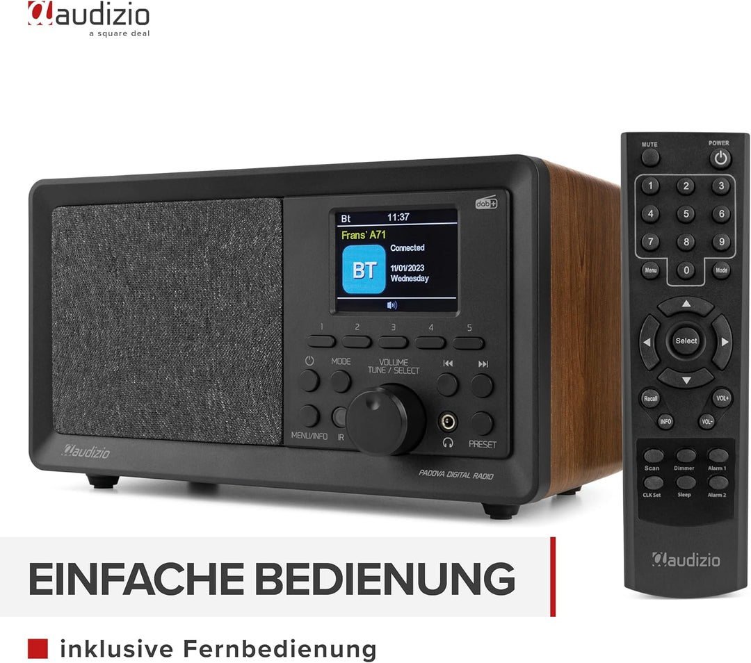 Audizio Padova - Küchenradio DAB Radio mit Fernbedienung, Retro DAB Radio mit Bluetooth, TFT Farbdis