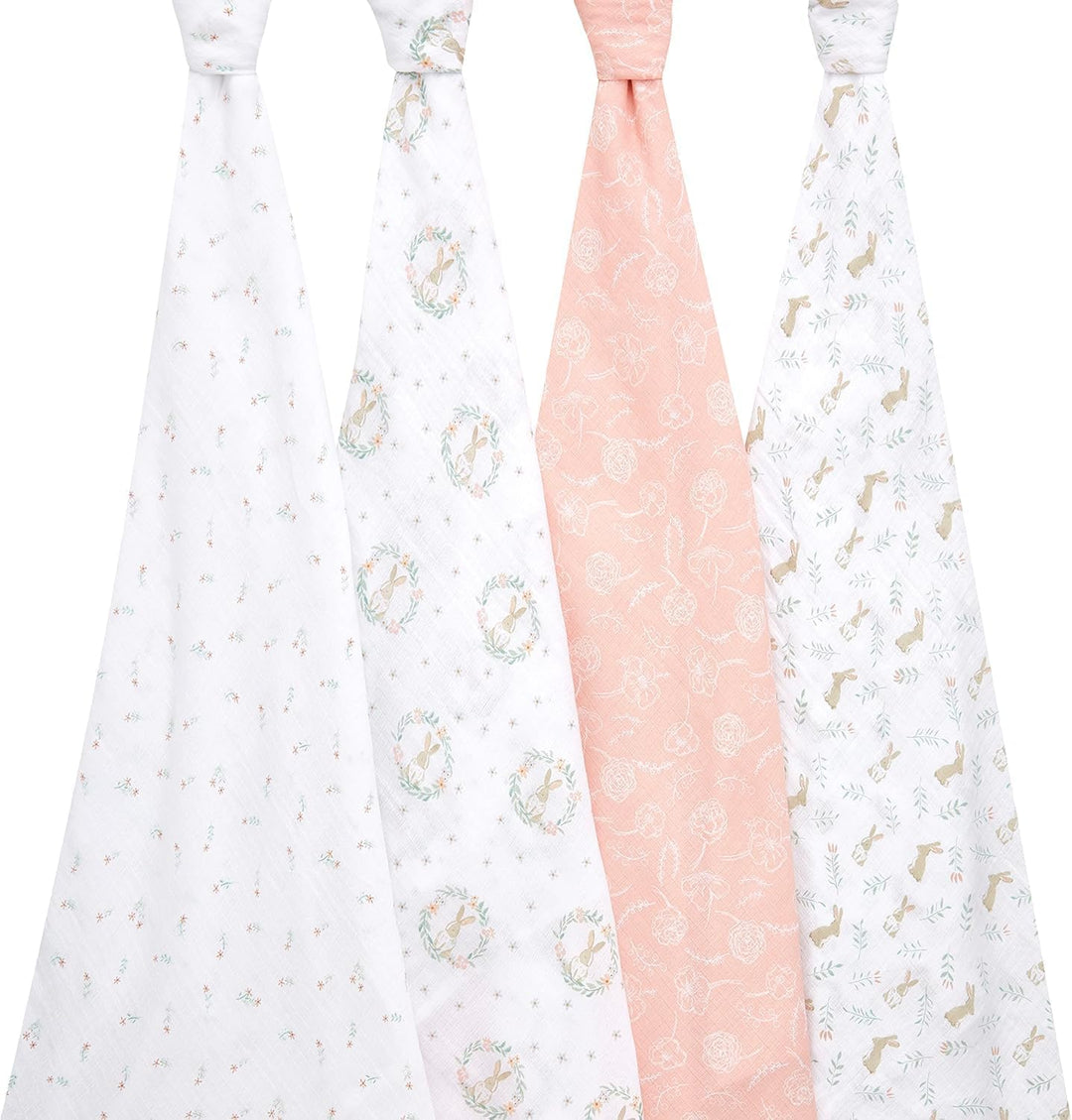aden + anais™ Essentials Baumwoll-Musselin-Pucktuch Blushing Bunnies in 4er-Packung, Blushing Bunnie