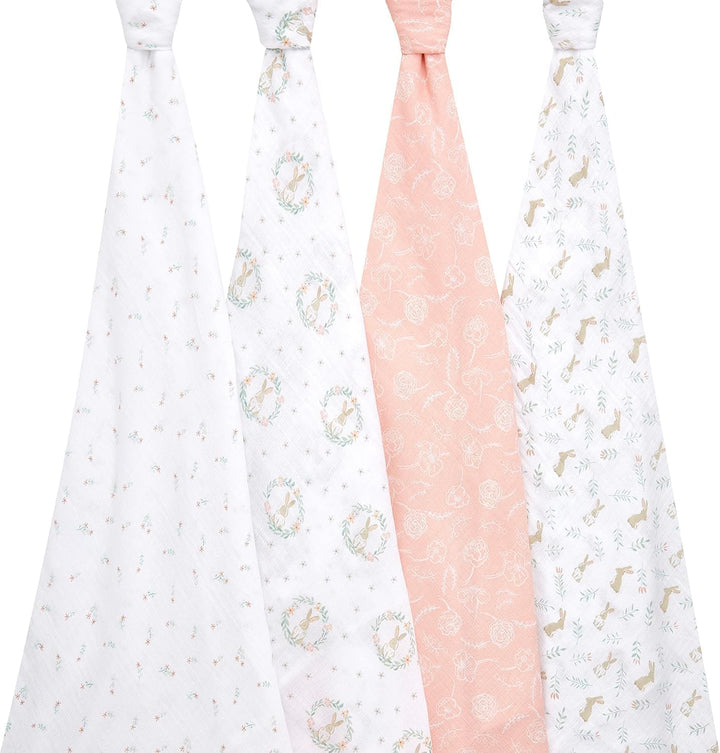 aden + anais™ Essentials Baumwoll-Musselin-Pucktuch Blushing Bunnies in 4er-Packung, Blushing Bunnie