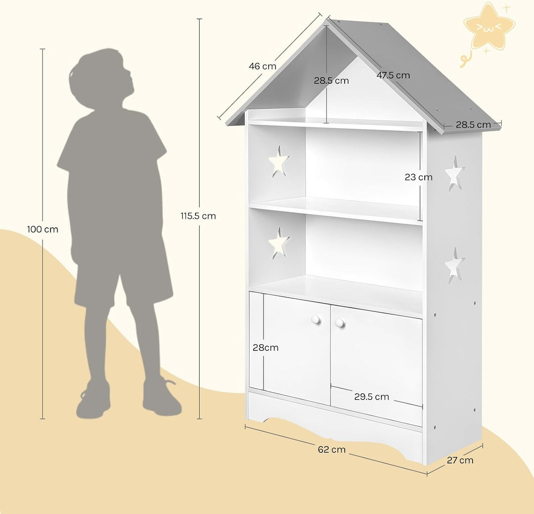 WOLTU Kinderregal Spielzeugregal mit Abschliessbarer Tür, 3 Regale Bücherregal für Kinder, Mehrzweck