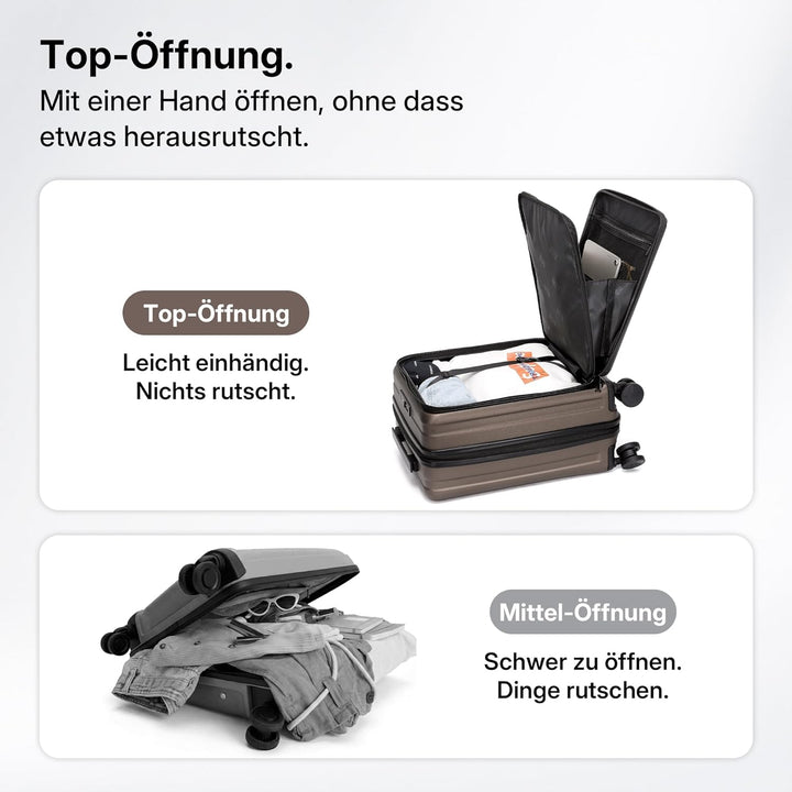 Münicase Koffer Expandierbar – Hartschalen-Trolley mit Oberseiten-Öffnung, Kompressionsgurt & extra