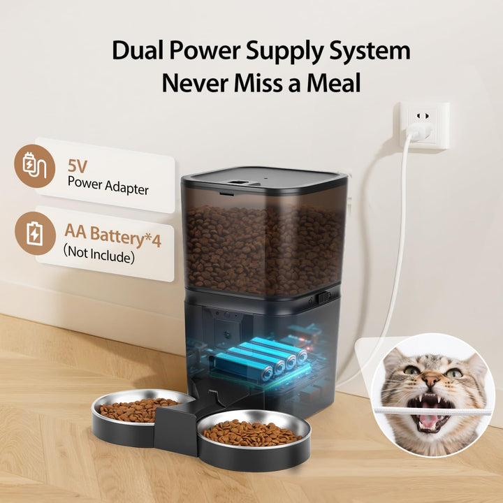 Nobleza 6L Futterautomat Katze 2 Näpfe mit 1080P Kamera, 5G WiFi Katzen Futterautomaten mit APP & Na