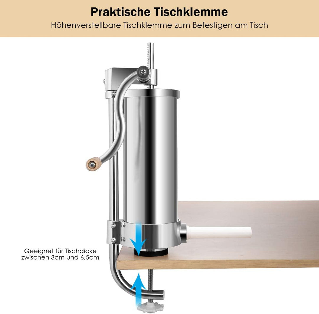 COSTWAY 1,5L / 3L / 3,6L / 6L Wurstfüller manuell, Wurstmaschine aus Edelstahl, Wurstfüllmaschine si
