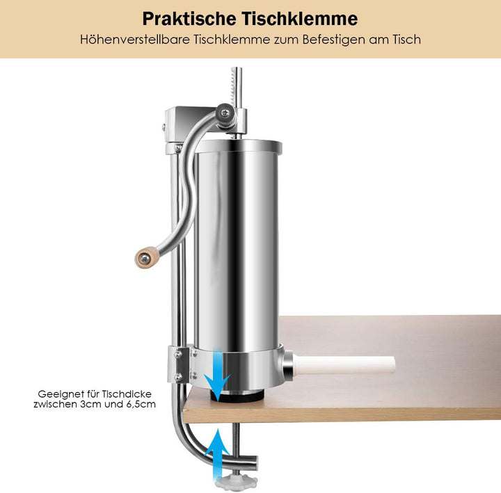 COSTWAY 1,5L / 3L / 3,6L / 6L Wurstfüller manuell, Wurstmaschine aus Edelstahl, Wurstfüllmaschine si