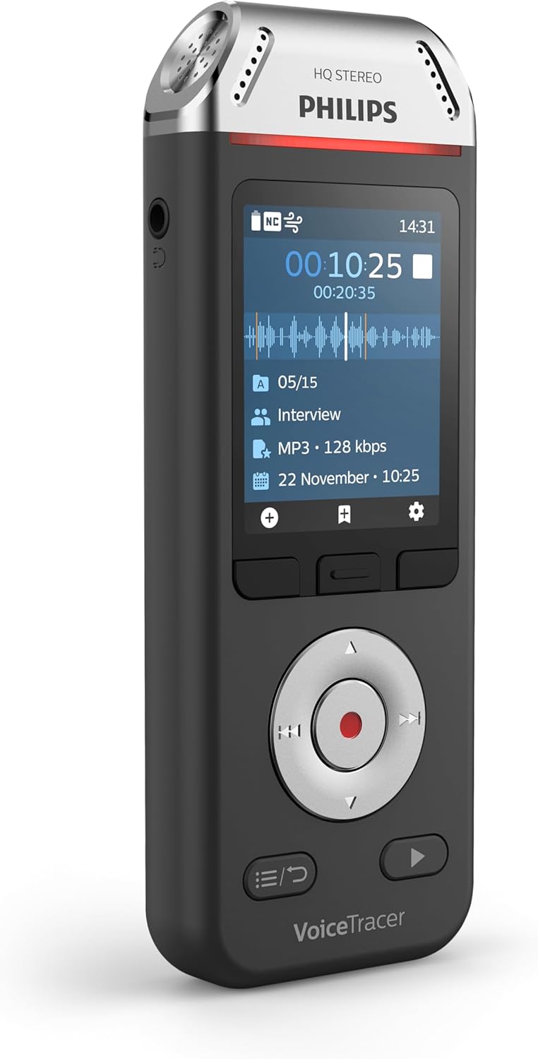 Philips VoiceTracer DVT2110 digitales Diktiergerät Audiorecorder Aufnahmegerät für Notizen 2 High-Fi