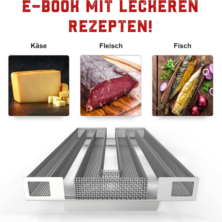 Räucherphorie® Kalträuchergitter XL - Robuster Kaltraucherzeuger aus Edelstahl + E-Book für extra la