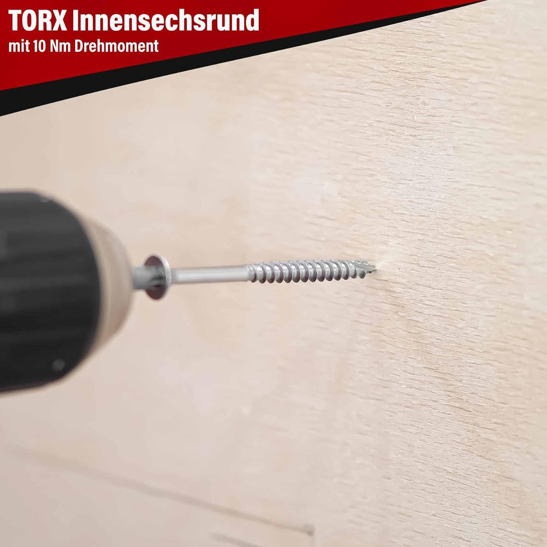 SCREW REBEL Spanplattenschraube Edelstahl A2, 6 x 120 mm - 100 Stück, TX30, Teilgewinde, Cut-Spitze,