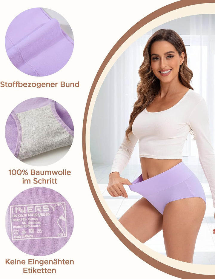 INNERSY Unterhosen Damen Baumwolle Stretch Slips Hohe Taille Weiche Unterwäsche Frauen 5er Pack S Fr