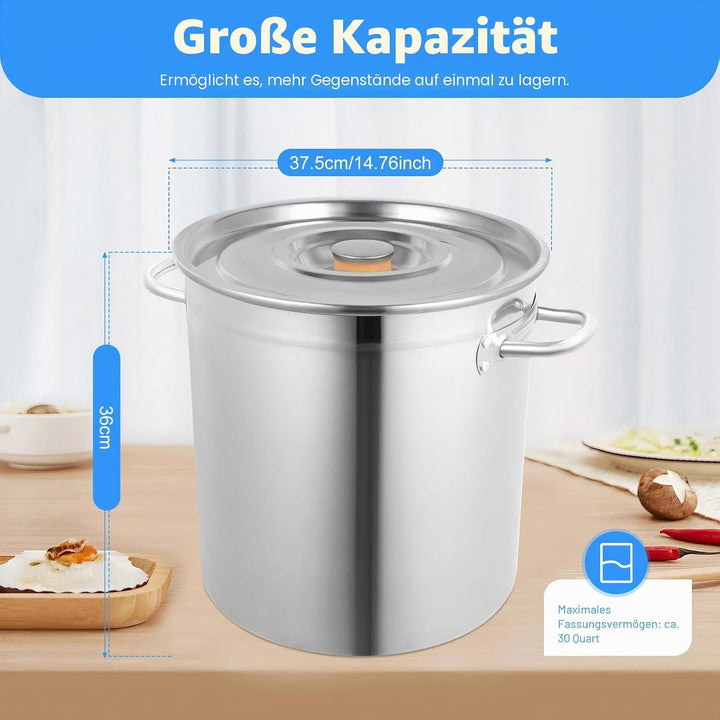 35 Liter Gastronomie Kochtopf Eintopf Suppentopf Grosser Mit Edelstahl Deckel Küchenutensil ideal Su