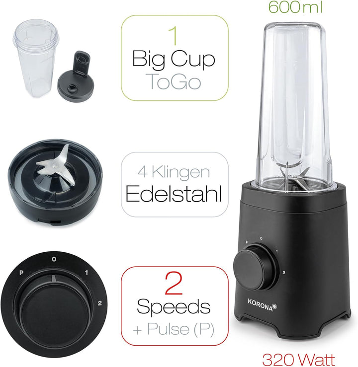 Korona 24500 Smoothie Maker | mit 2 Leistungsstufen & Pulse Funktion |für ein homogenes Mixergebnis