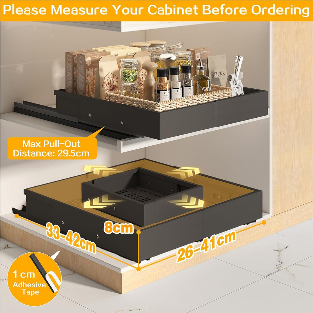 2 Stück Kleine 4 Richtungen Teleskopschublade, Ausziehbare Schublade Küche, Verstellbare Breite 26–4