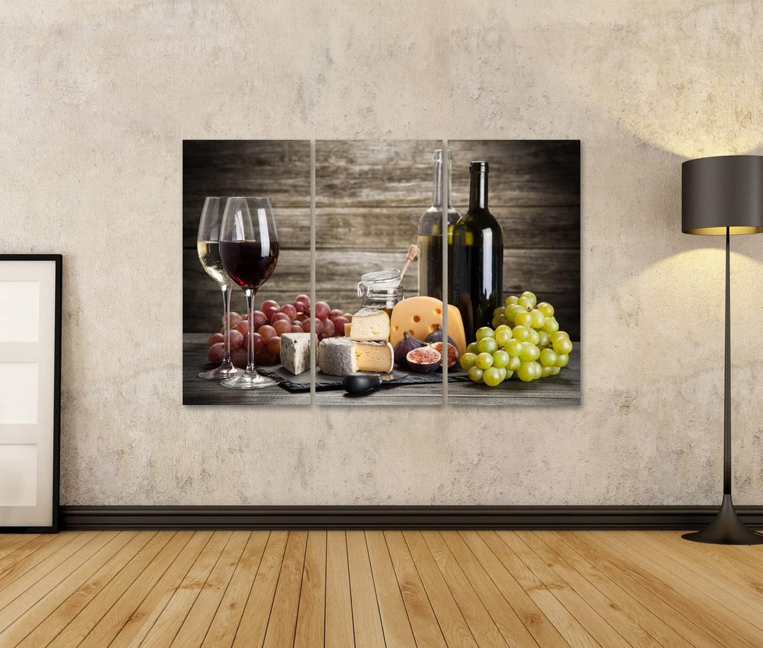 islandburner Bild auf Leinwand Wein Und Käse Stillleben Bilder Wandbilder Poster Leinwand 130x80cm -