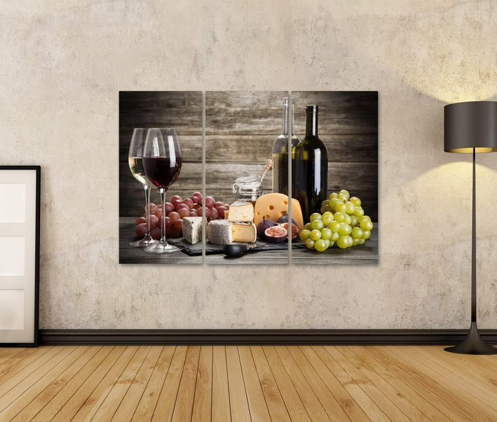 islandburner Bild auf Leinwand Wein Und Käse Stillleben Bilder Wandbilder Poster Leinwand 130x80cm -