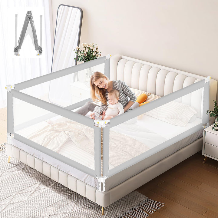 Ikodm Bettgitter 150cm, Bettgitter Rausfallschutz Bett Klappbar mit U-förmige Basis, Bettschutzgitte