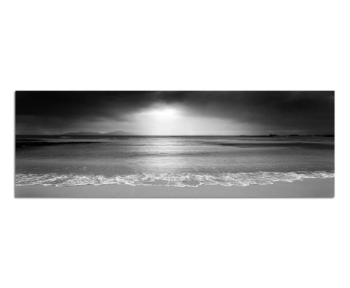 Paul Sinus Art Leinwandfoto als Panorama SCHWARZ/Weiss 150x50cm Seychellen Strand Meer Nachtanbruch